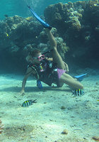 Голая аквалангистка светит киской под водой 1 фотография